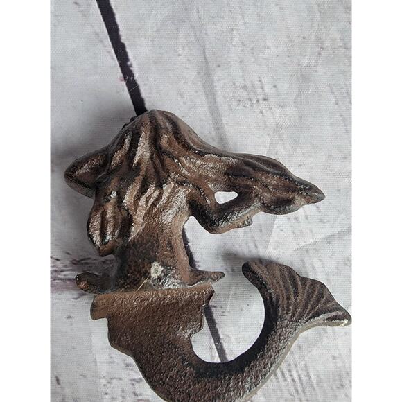 Vintage Cast Iron Mermaid Metal Shelf Sitter 3-1/4" Tall x 3-1/4" Wide - Picture 3 of 5